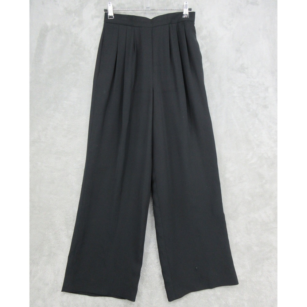 Vintage Carlisle Pants Womens Size 4 Wide Leg Silk Pleated Quiet Luxury Black